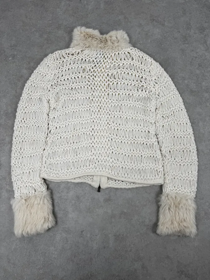 Versace White Fur Collar Wool Zip-Up Jacket - Image 4