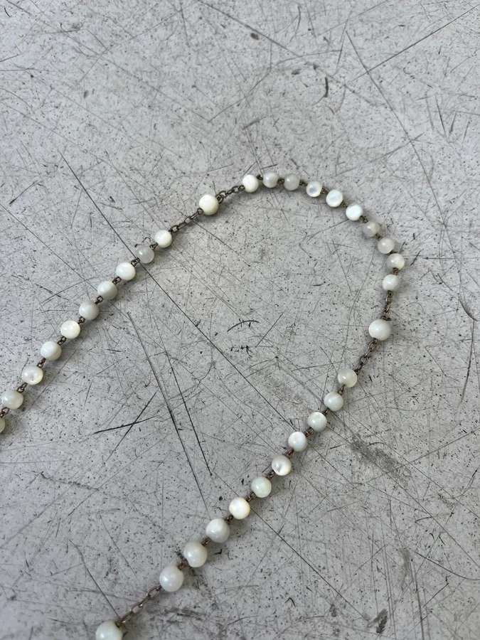 Vintage Rosary Cross Pendant White Necklace - Image 5