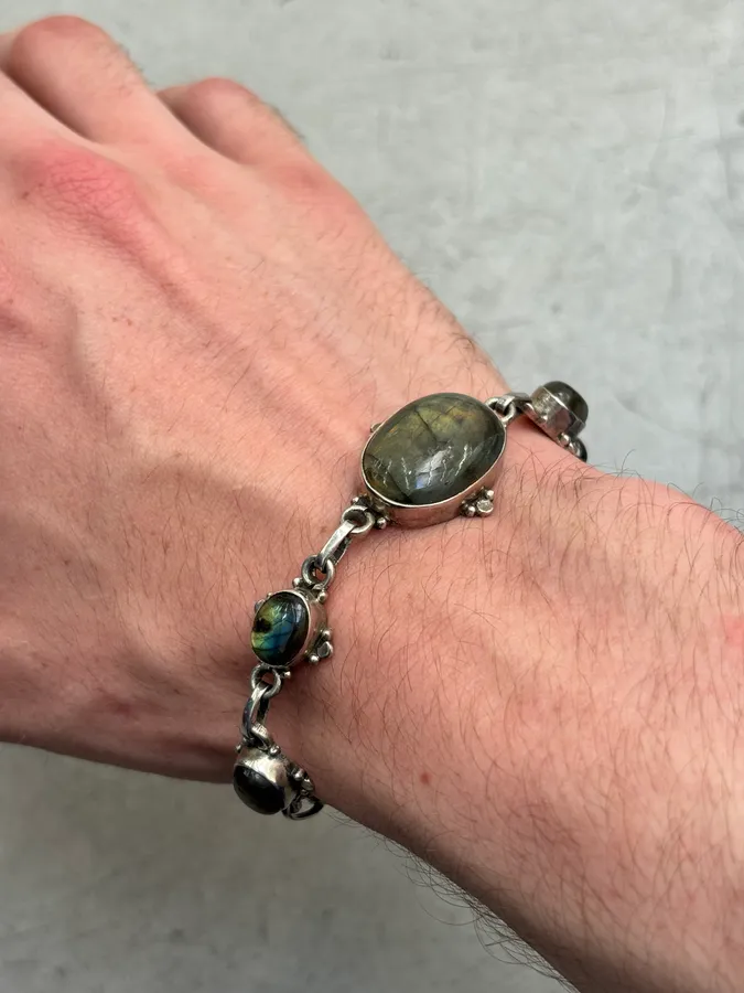 Vintage Sterling Silver Labradorite Bracelet - Image 2