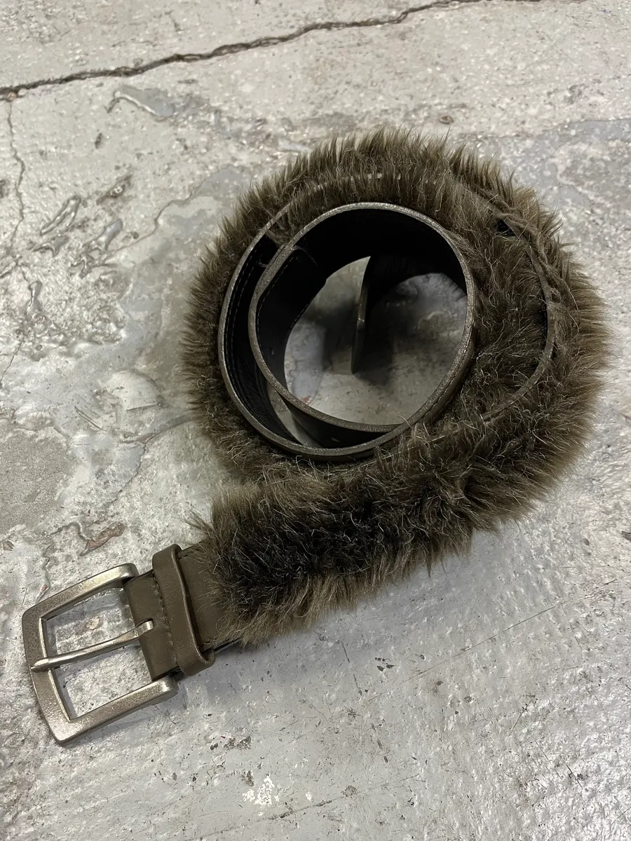 Yohji Yamamoto Khaki Fur Leather Belt - Image 8