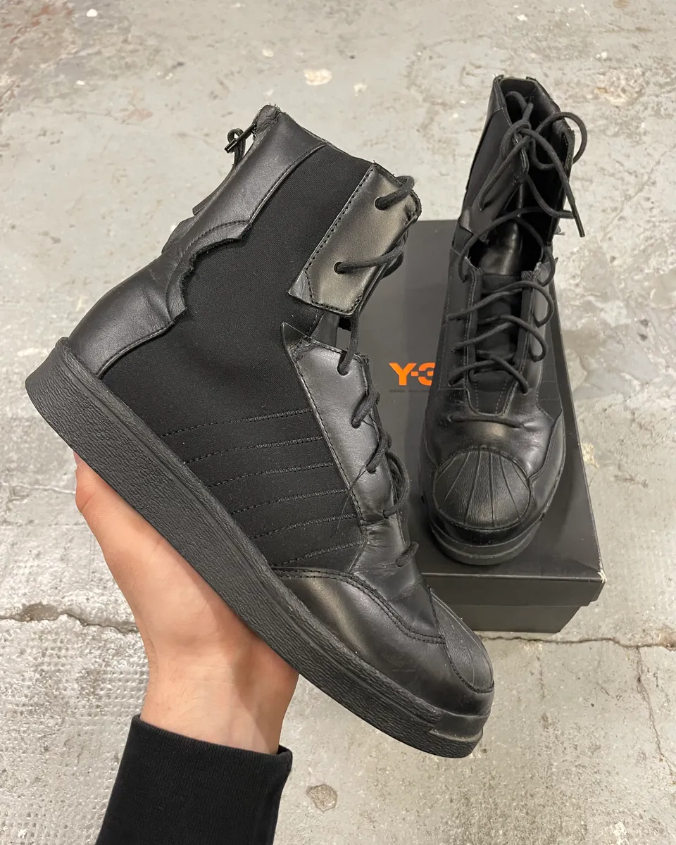 Yohji Yamamoto Y3 Adidas Black Leather Superstar Boots