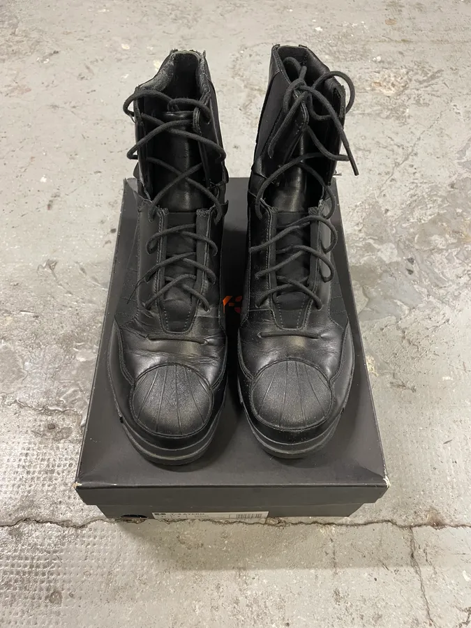 Yohji Yamamoto Y3 Adidas Black Leather Superstar Boots - Image 2