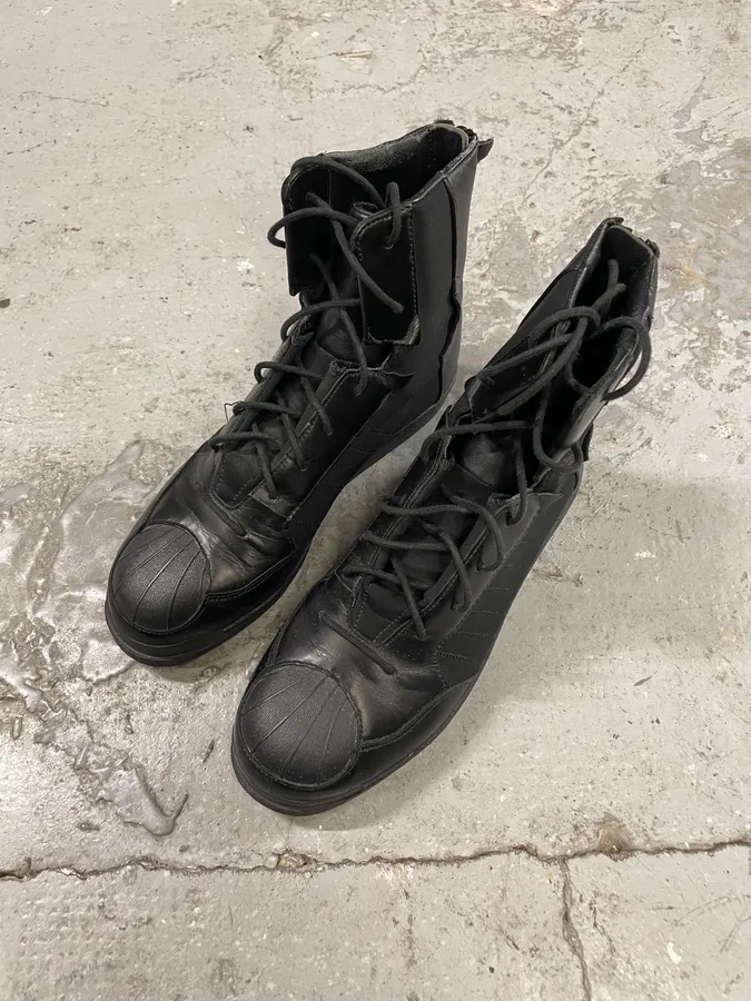 Yohji Yamamoto Y3 Adidas Black Leather Superstar Boots - Image 3