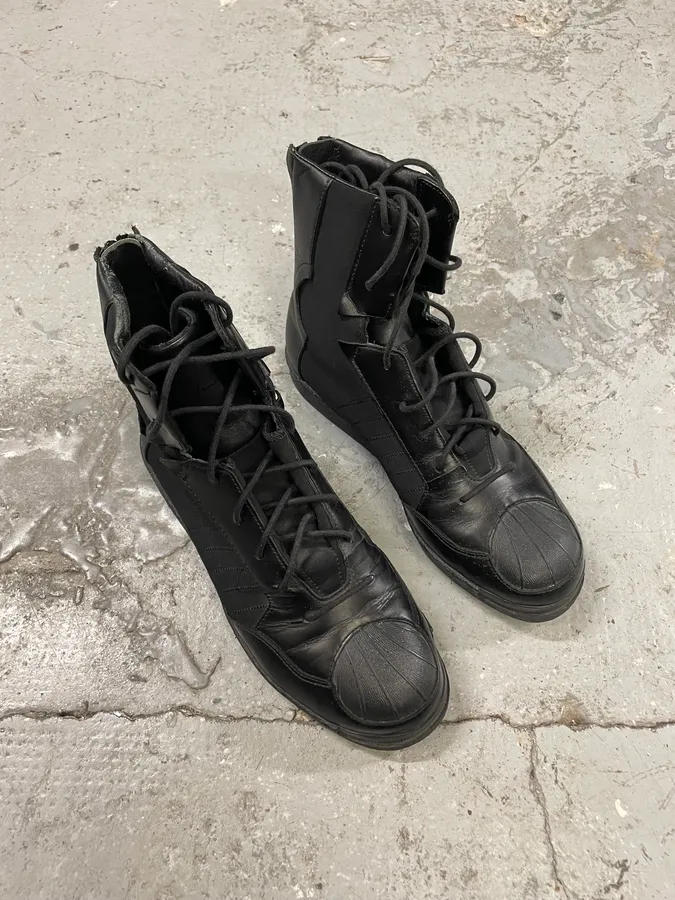 Yohji Yamamoto Y3 Adidas Black Leather Superstar Boots - Image 4