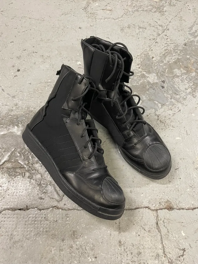 Yohji Yamamoto Y3 Adidas Black Leather Superstar Boots - Image 5