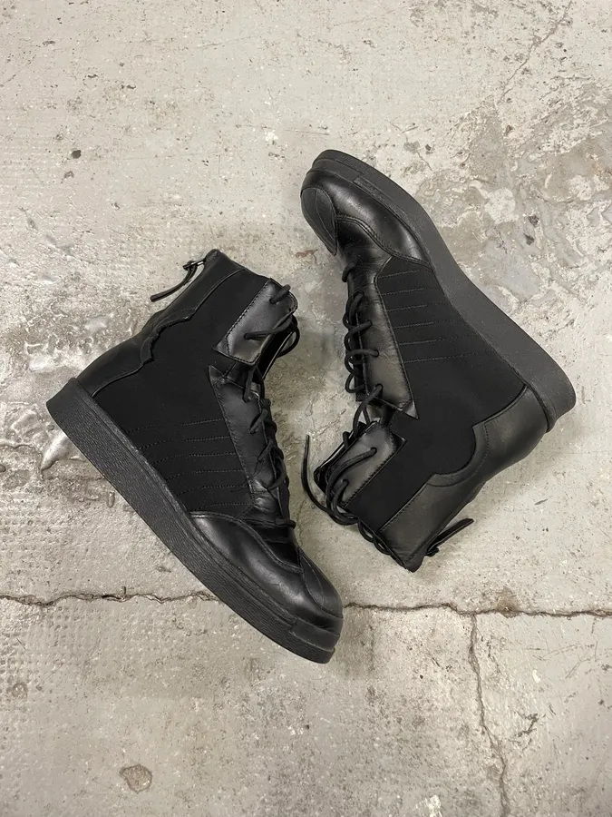 Yohji Yamamoto Y3 Adidas Black Leather Superstar Boots - Image 6
