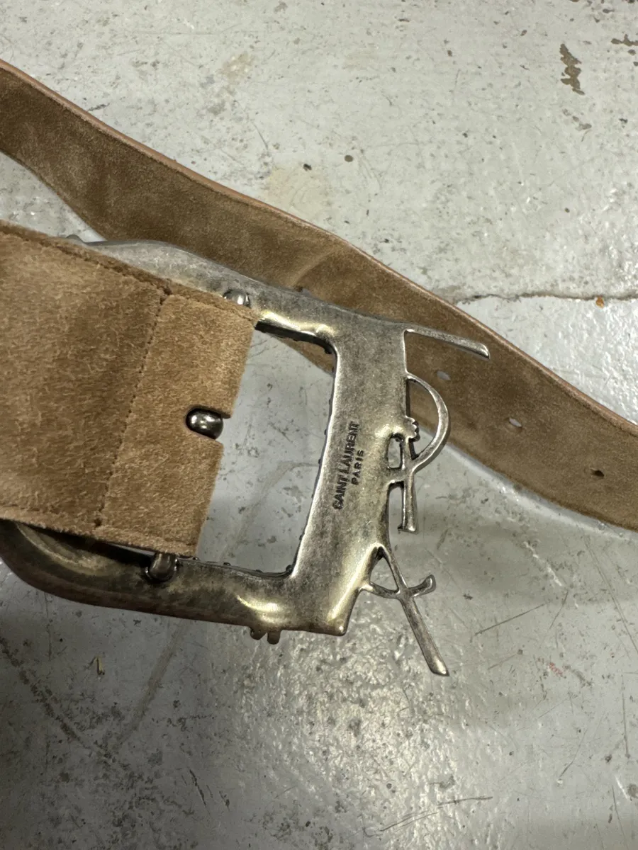 Yves Saint Laurent Beige Suede Leather Belt - Image 3