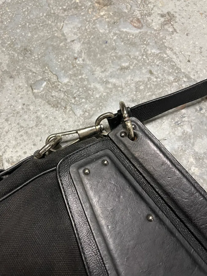 Yves Saint Laurent Black Canva Leather Metal Horn Handle Bag - Image 7