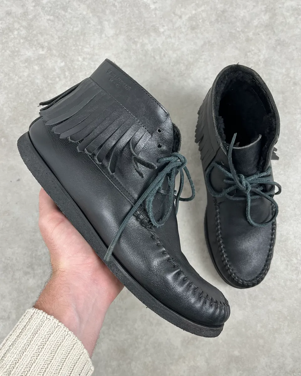 Yves Saint Laurent Black Leather Fringed Boots
