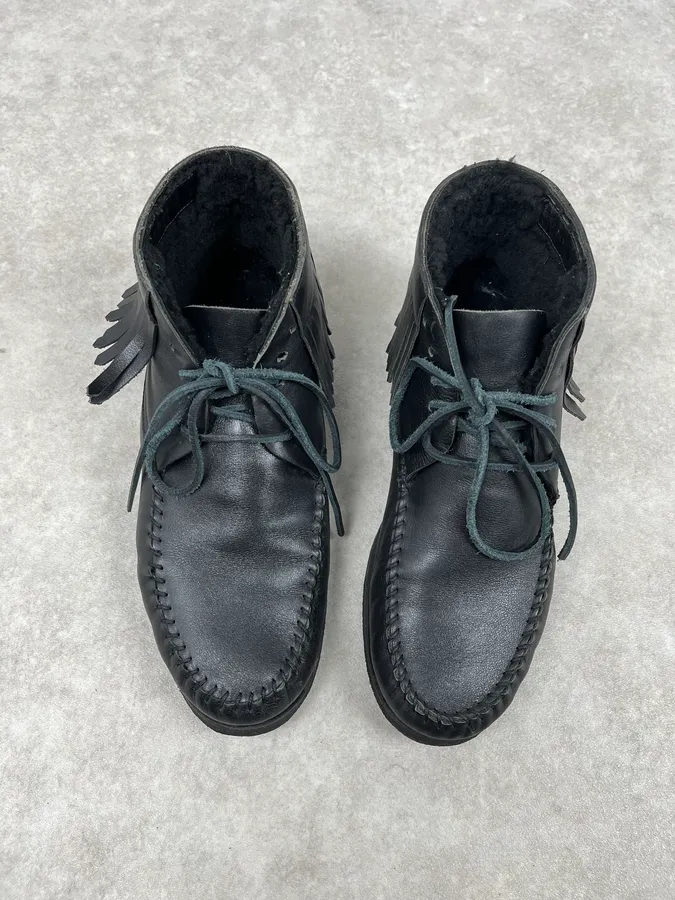 Yves Saint Laurent Black Leather Fringed Boots - Image 4