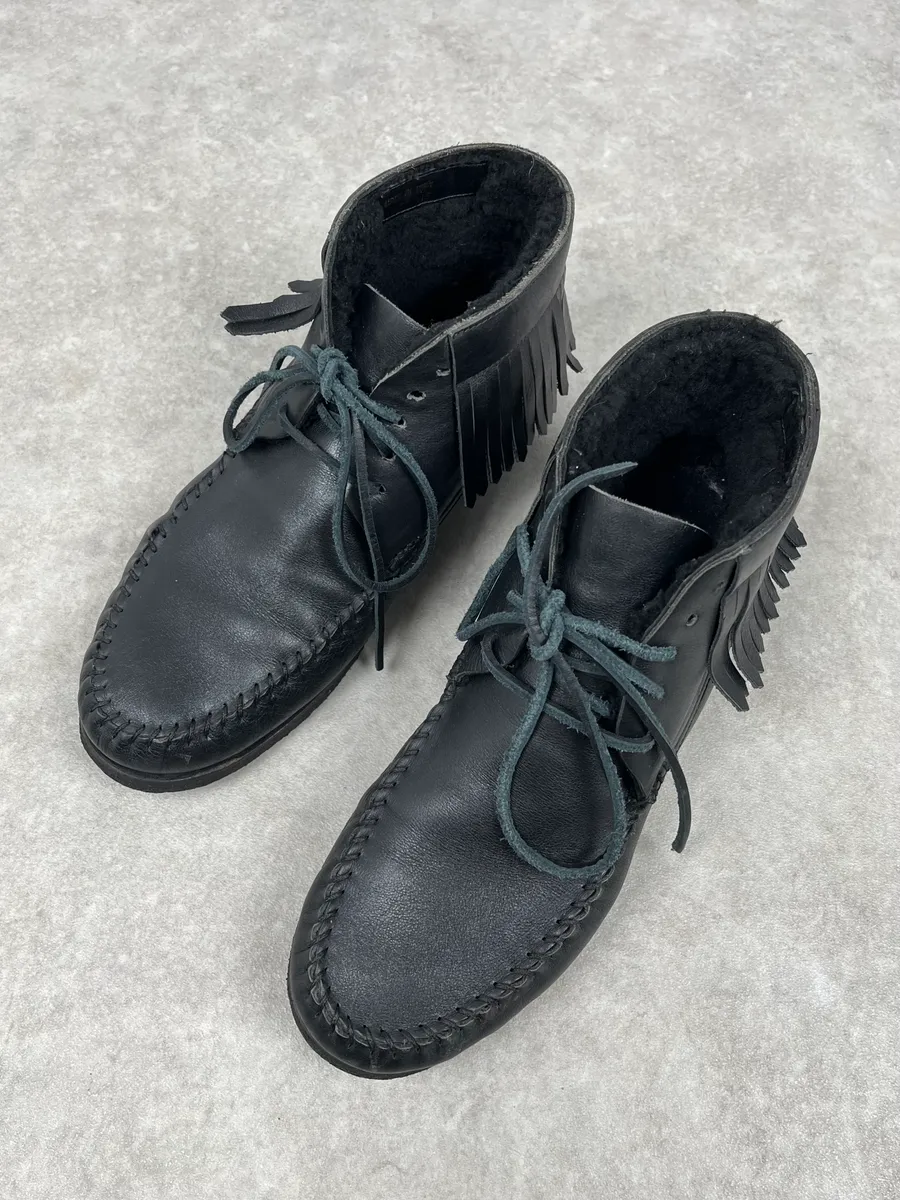 Yves Saint Laurent Black Leather Fringed Boots - Image 6
