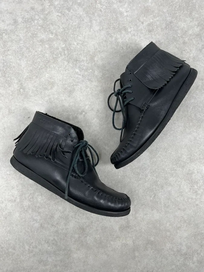 Yves Saint Laurent Black Leather Fringed Boots - Image 7