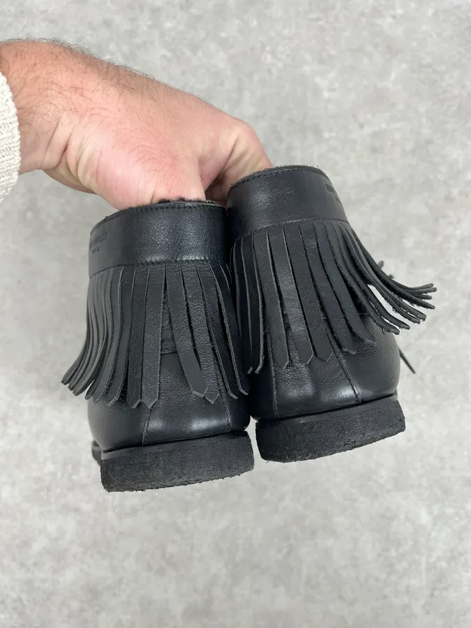 Yves Saint Laurent Black Leather Fringed Boots - Image 8