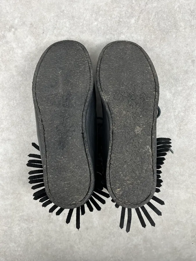 Yves Saint Laurent Black Leather Fringed Boots - Image 9