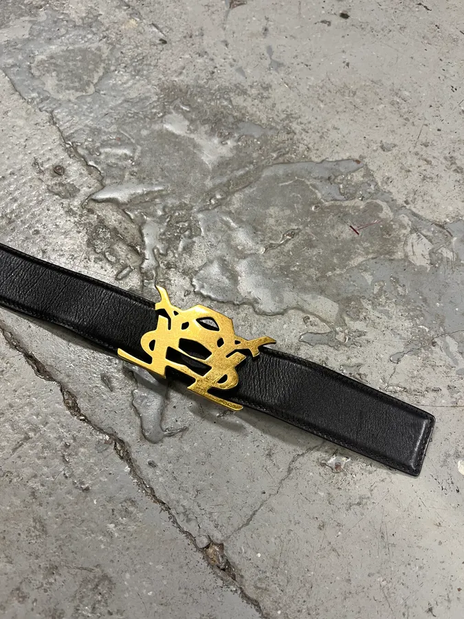 Yves Saint Laurent Black Leather Gold Buckle Belt - Image 6