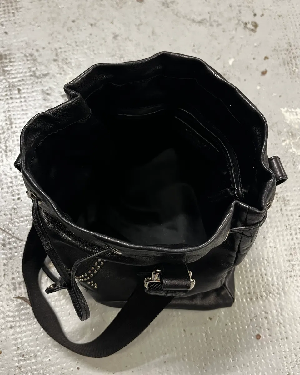 Yves Saint Laurent Black Leather Studded Logo Handle Bag - Image 8