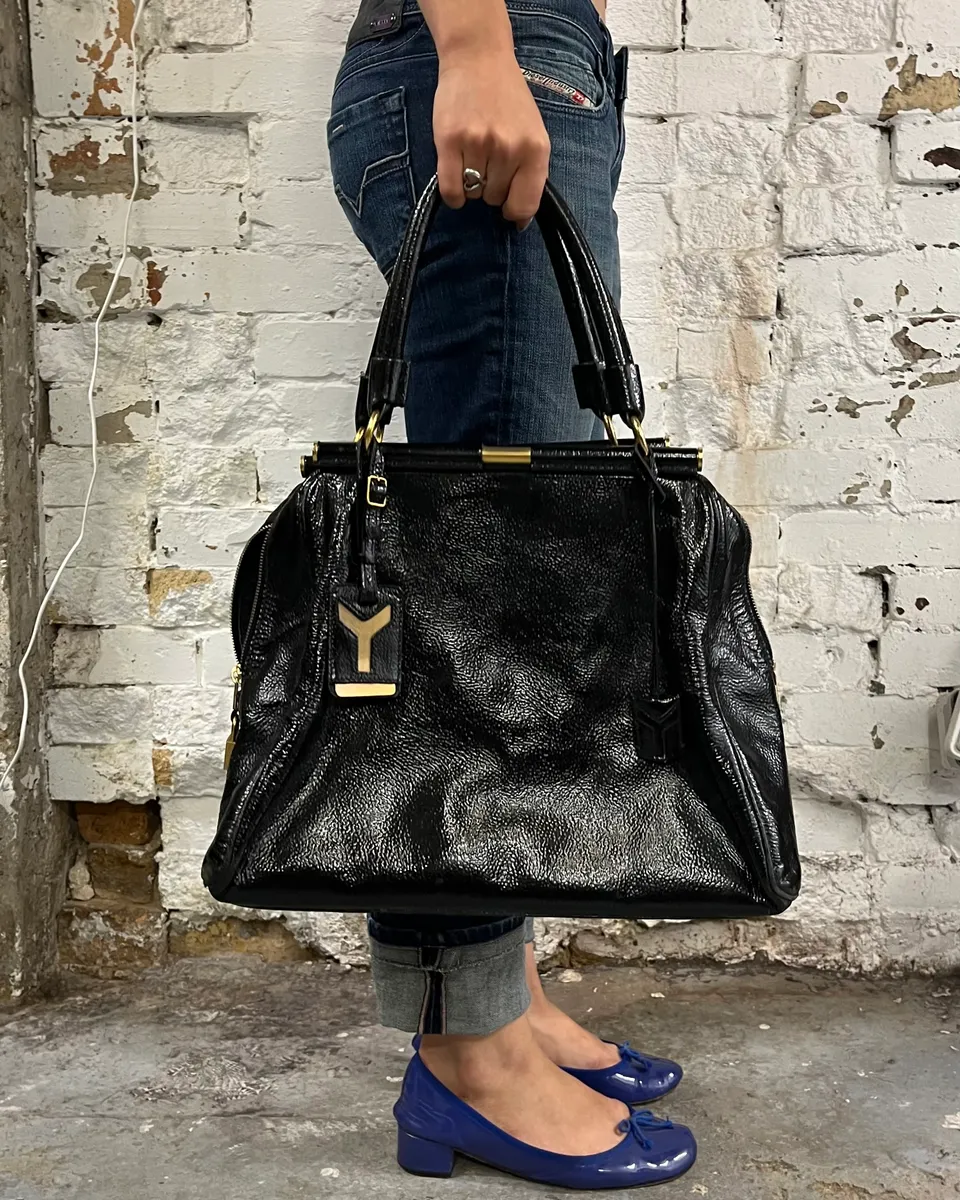 Yves Saint Laurent Black Patent Leather Handle Bag - Image 3