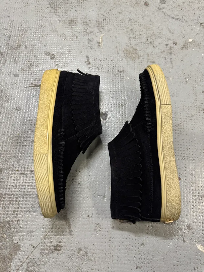 Yves Saint Laurent Black Suede Fringe Sneakers - Image 2