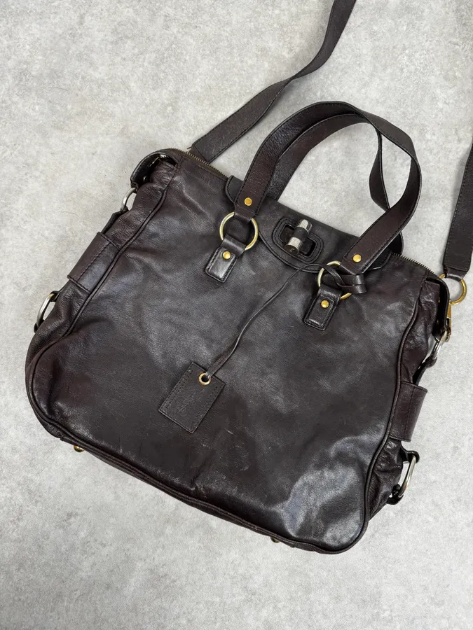 Yves Saint Laurent Brown Leather Bowling Handle Bag - Image 5