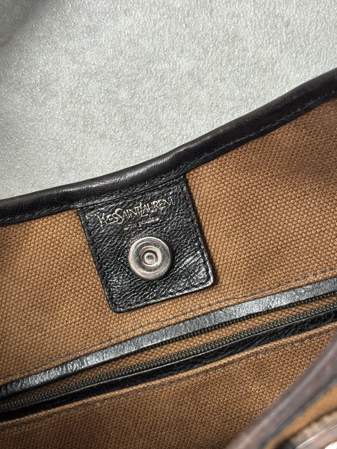 Yves Saint Laurent Brown Leather Wood Studded Shoulder Bag - Image 13
