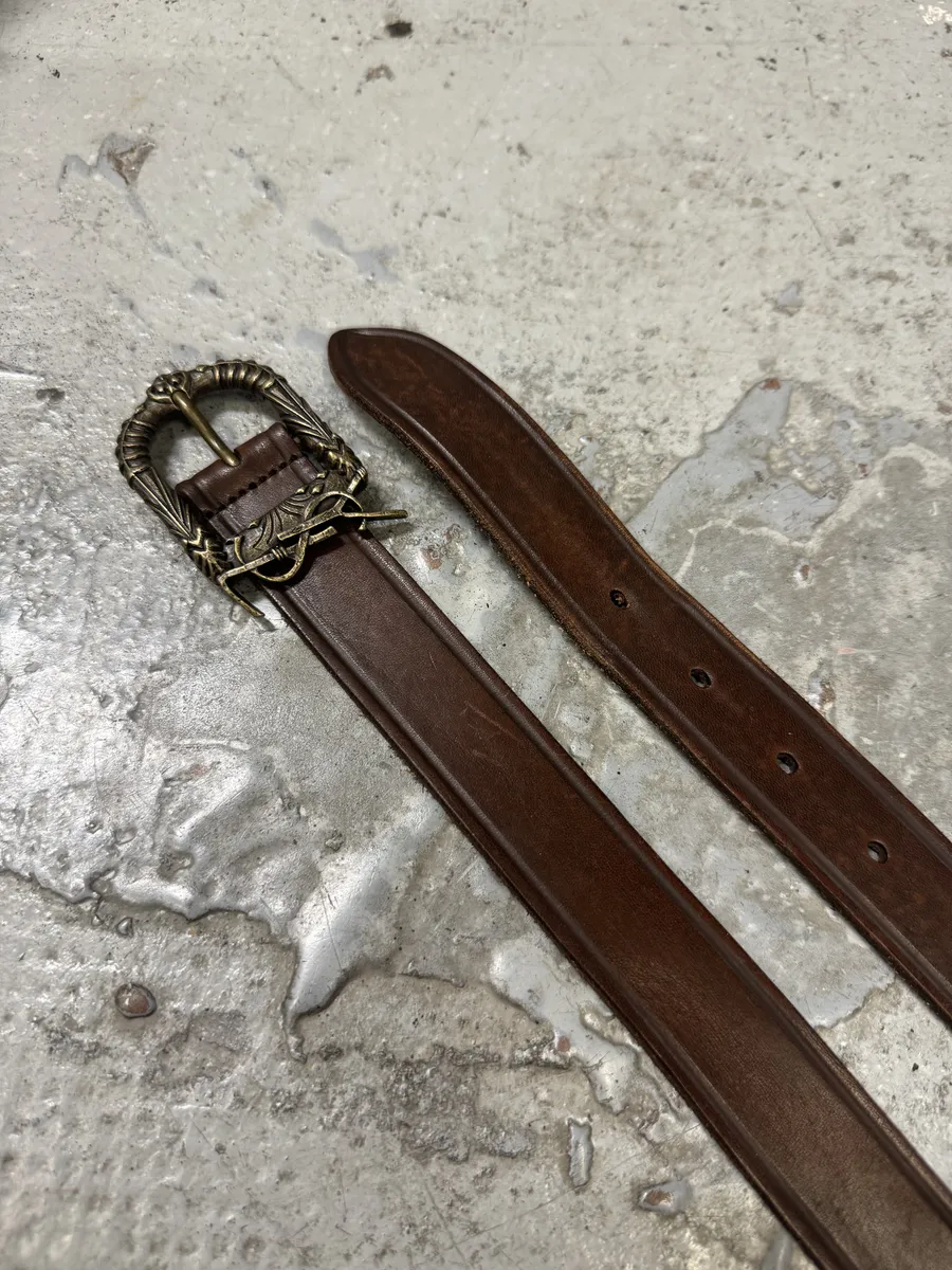 Yves Saint Laurent Brown Leather YSL Buckle Belt - Image 4