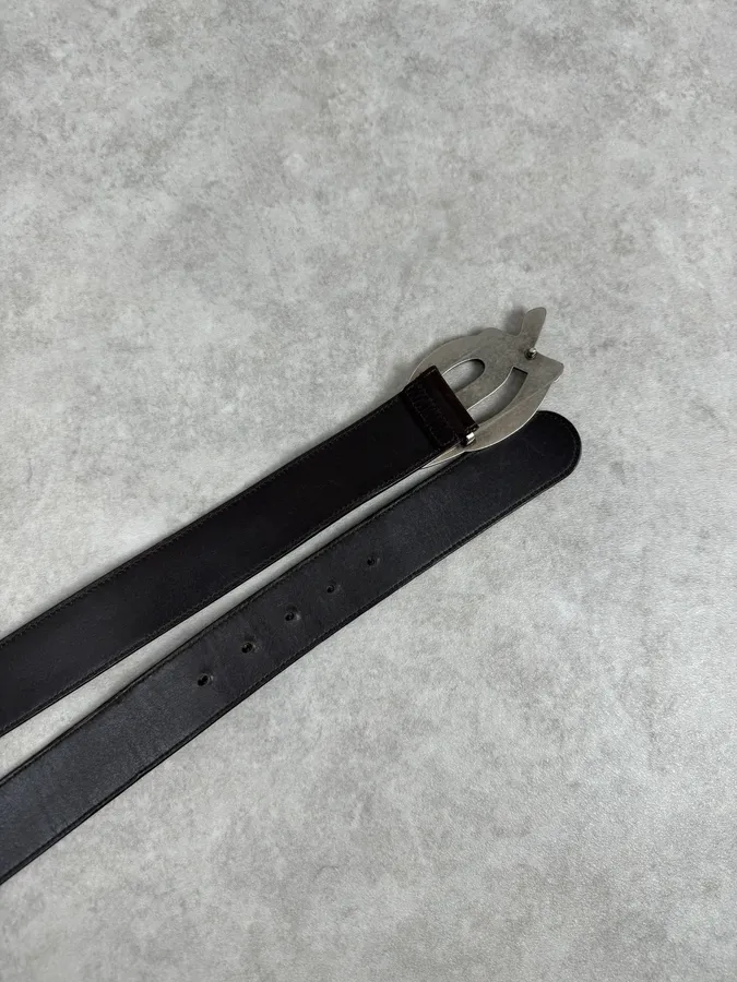 Yves Saint Laurent Brown Leather YSL Logo Belt - Image 4
