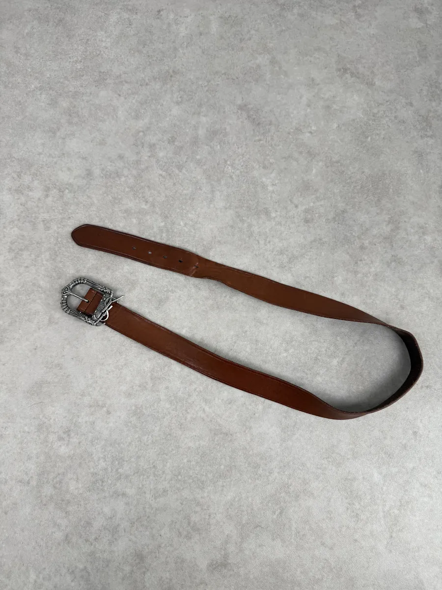 Yves Saint Laurent Brown Signature Leather Buckle Belt - Image 3