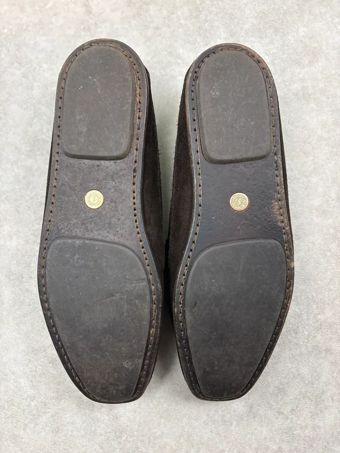 Yves Saint Laurent Brown Suede Gold-Hardware Loafer Shoes - Image 7