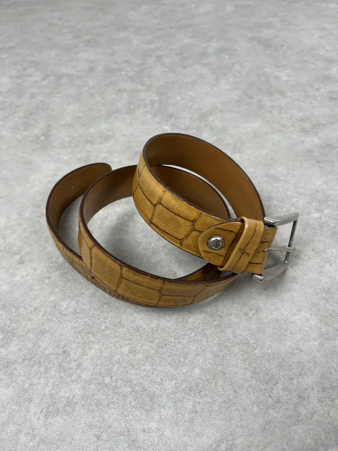 Yves Saint Laurent Camel Crocodile Effect Leather Belt - Image 3