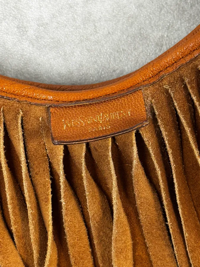 Yves Saint Laurent Camel Golden Circles & Fringes Suede Bag - Image 10