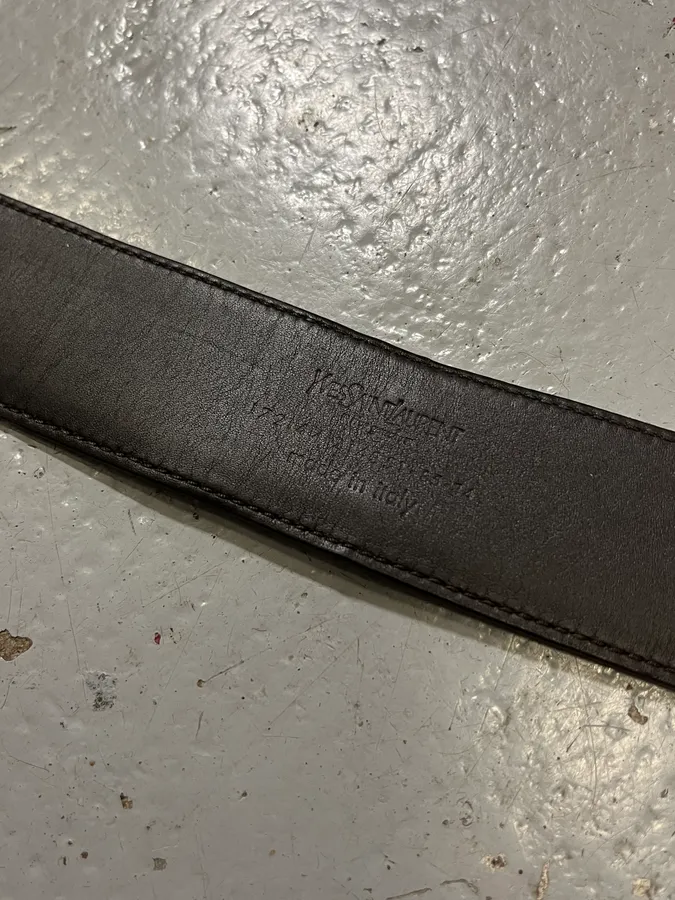 Yves Saint Laurent Golden Buckle Black Leather Belt - Image 9