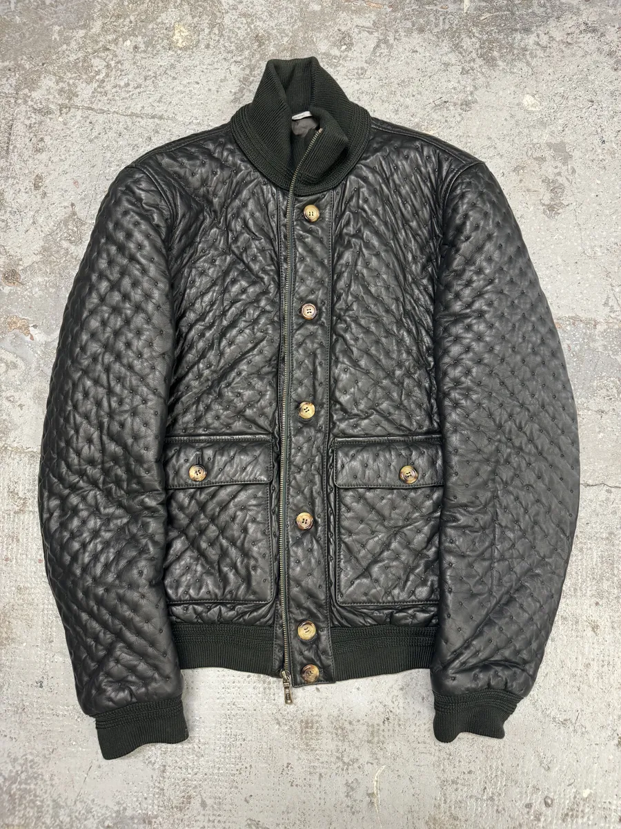 Yves Saint Laurent Green Bomber Leather Jacket - Image 4