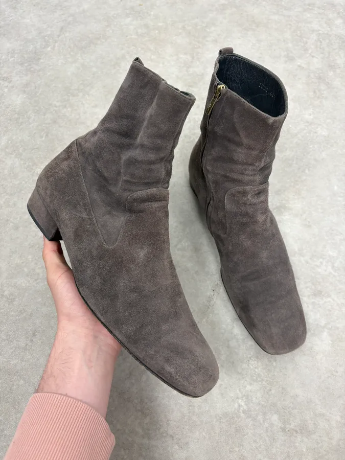 Yves Saint Laurent Grey Suede Ankle Boots