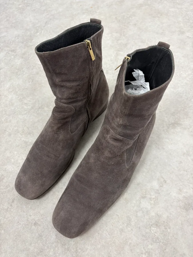 Yves Saint Laurent Grey Suede Ankle Boots - Image 5