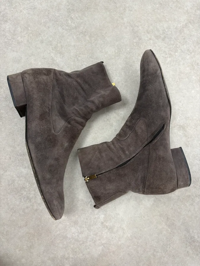 Yves Saint Laurent Grey Suede Ankle Boots - Image 8