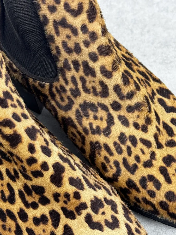 Yves Saint Laurent Leopard Pony Hair Leather Boots - Image 5