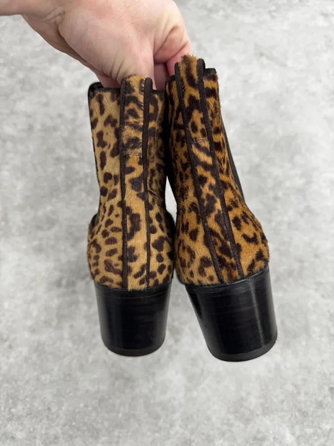 Yves Saint Laurent Leopard Pony Hair Leather Boots - Image 6