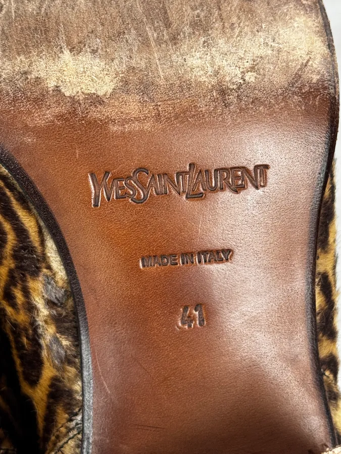 Yves Saint Laurent Leopard Pony Hair Leather Boots - Image 8