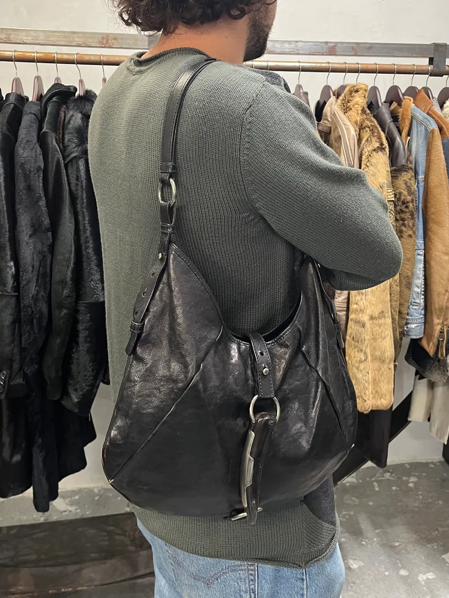 Yves Saint Laurent Mombasa Horn Black Leather Handle Bag - Image 3