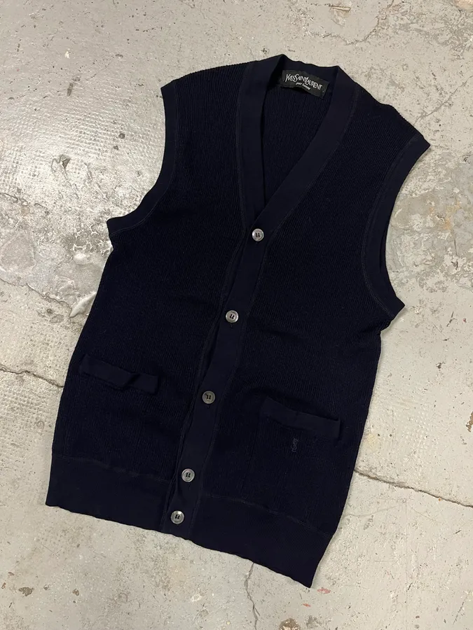 Yves Saint Laurent Navy Wool Vest Sweater - Image 4