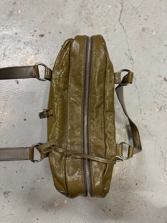 Yves Saint Laurent Shiny Olive Leather Handle Bag - Image 5