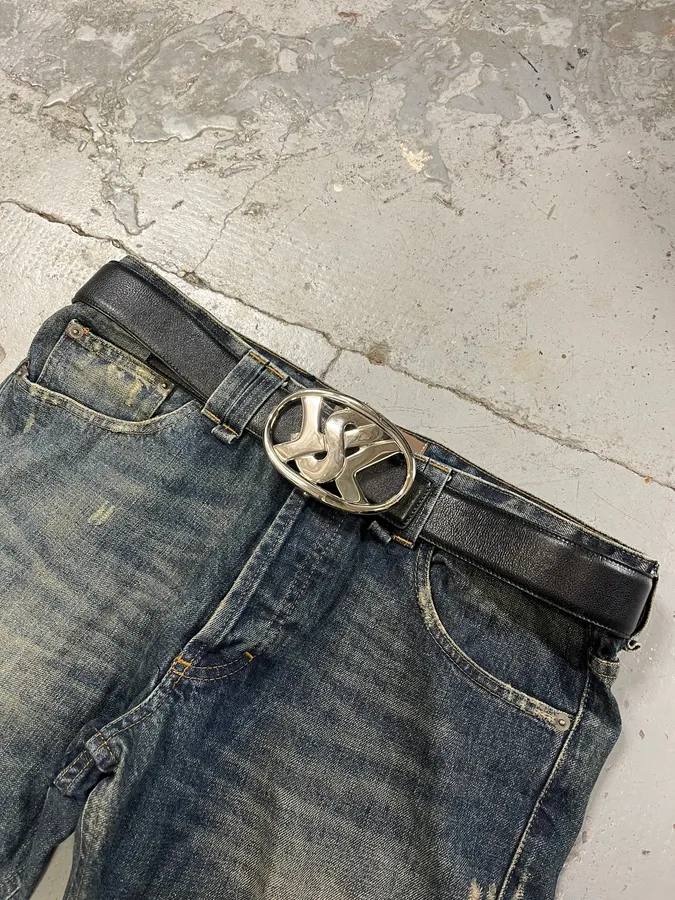 Yves Saint Laurent YSL Logo Black Leather Belt