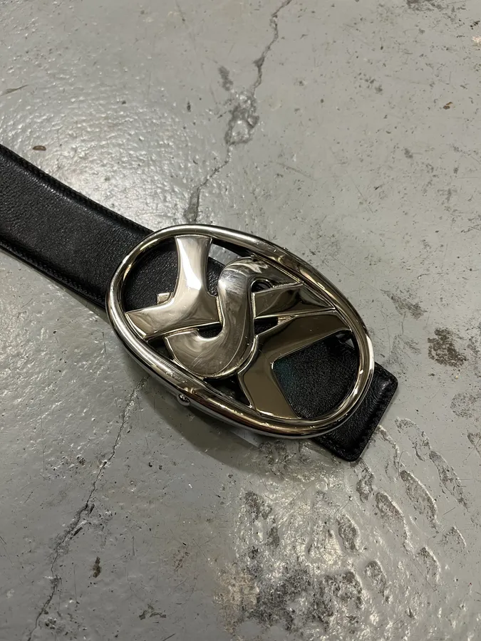 Yves Saint Laurent YSL Logo Black Leather Belt - Image 6