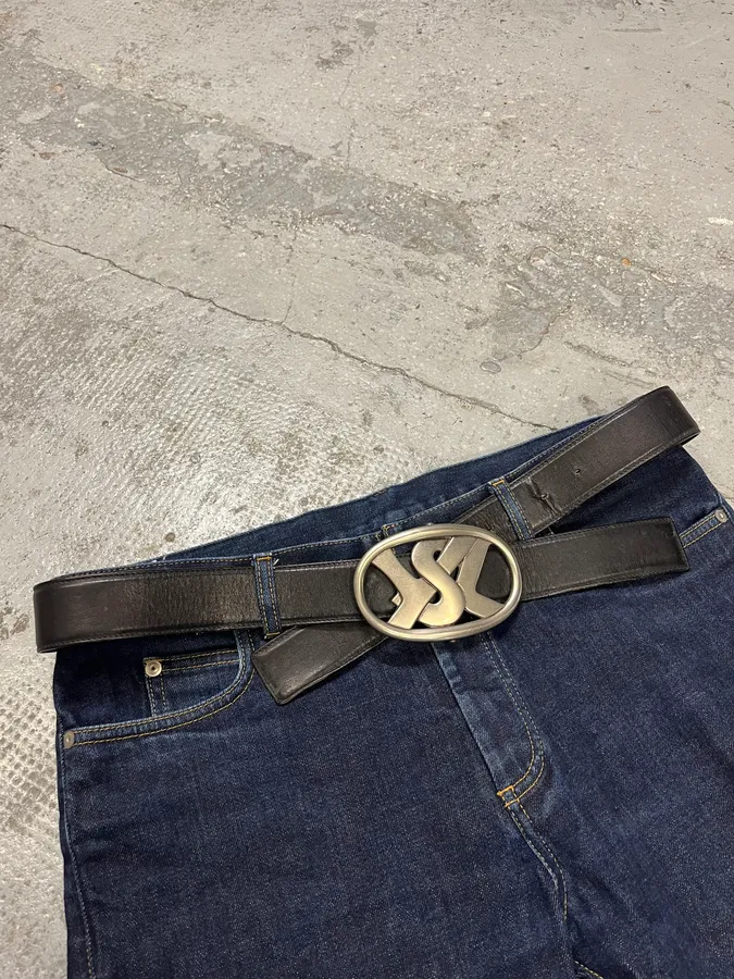 Yves Saint Laurent YSL Logo Black Leather Belt - Image 3