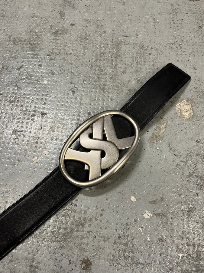 Yves Saint Laurent YSL Logo Black Leather Belt - Image 5