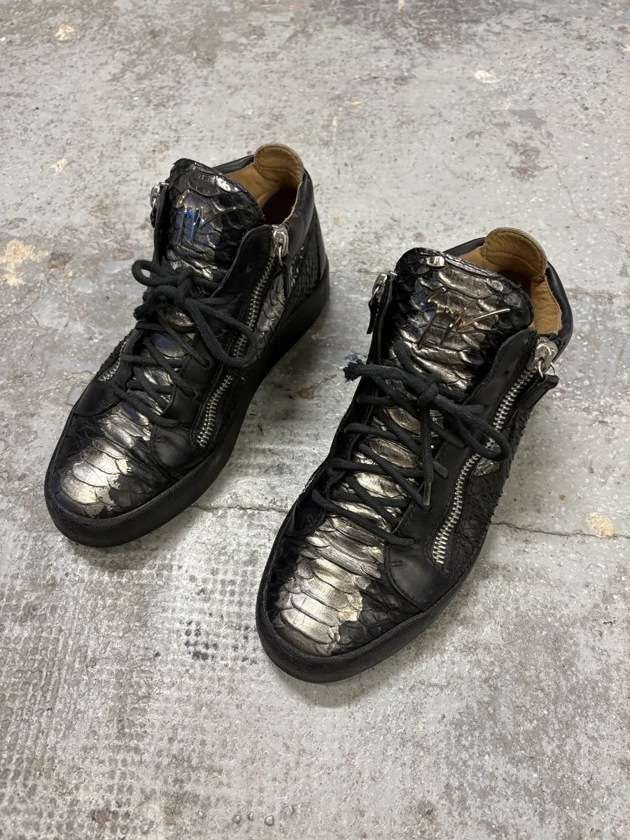 Zanotti Black & Grey High Python Leather Sneakers - Image 7