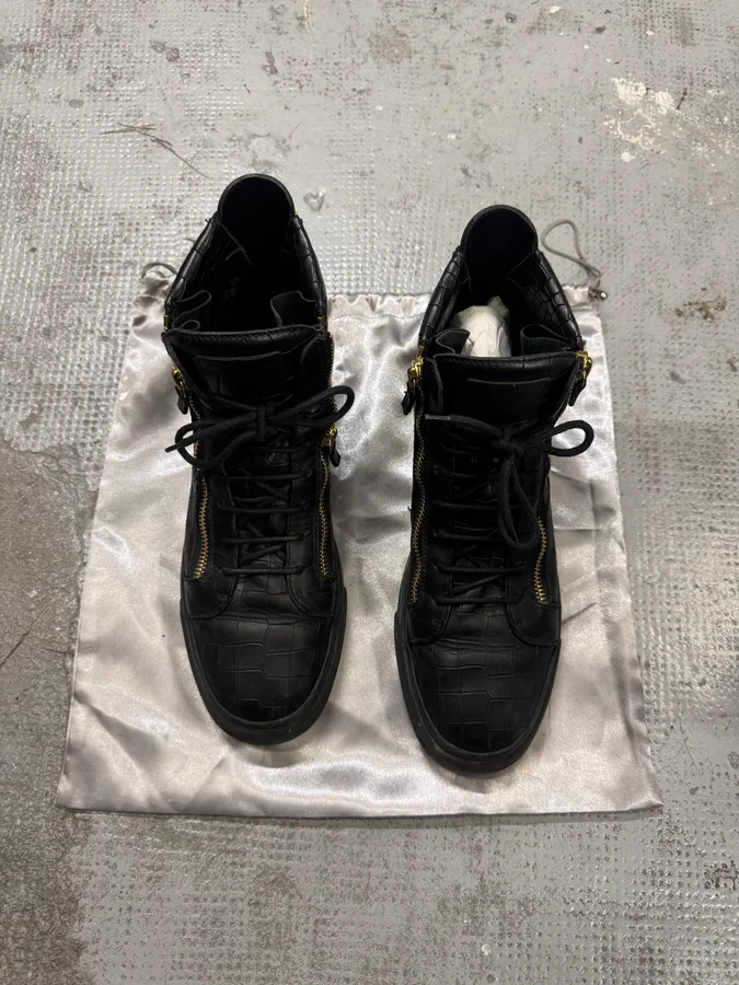 Zanotti Black High Leather Crocodile Effect Sneakers - Image 4