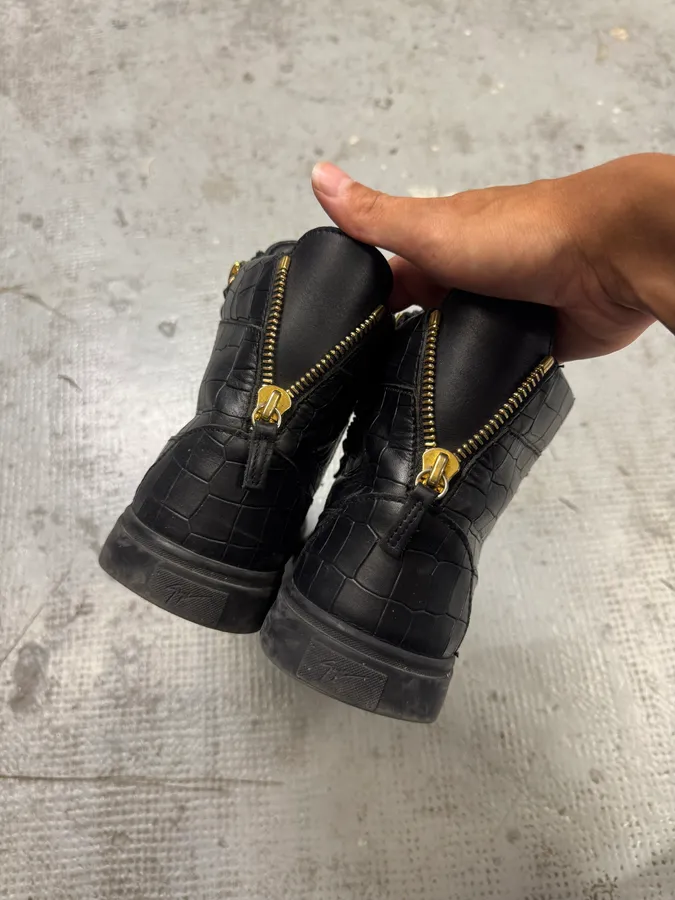 Zanotti Black High Leather Crocodile Effect Sneakers - Image 5