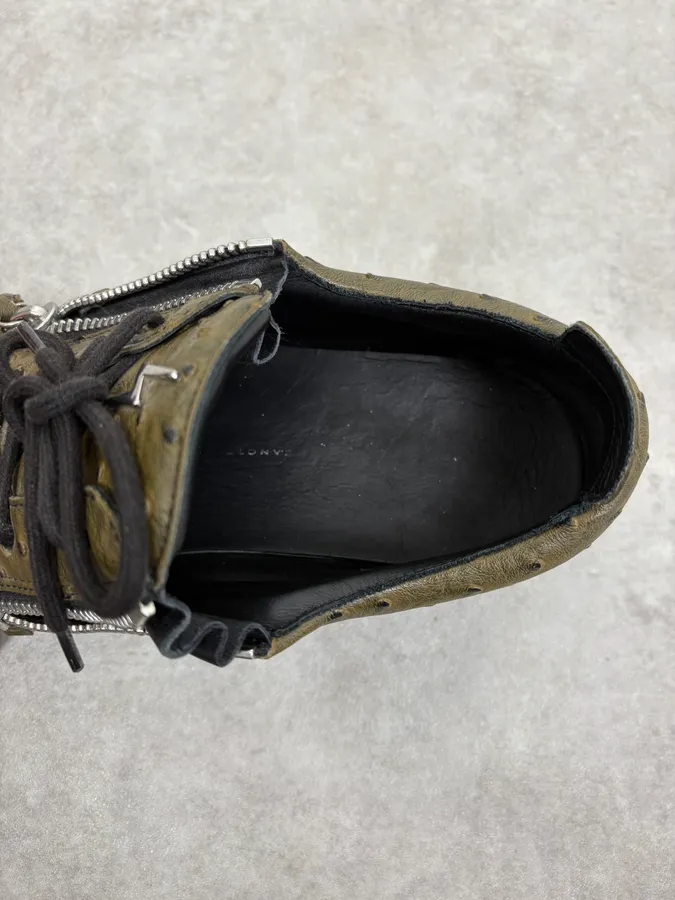 Zanotti Dark Green & Black Ostrich Leather Shoes - Image 10