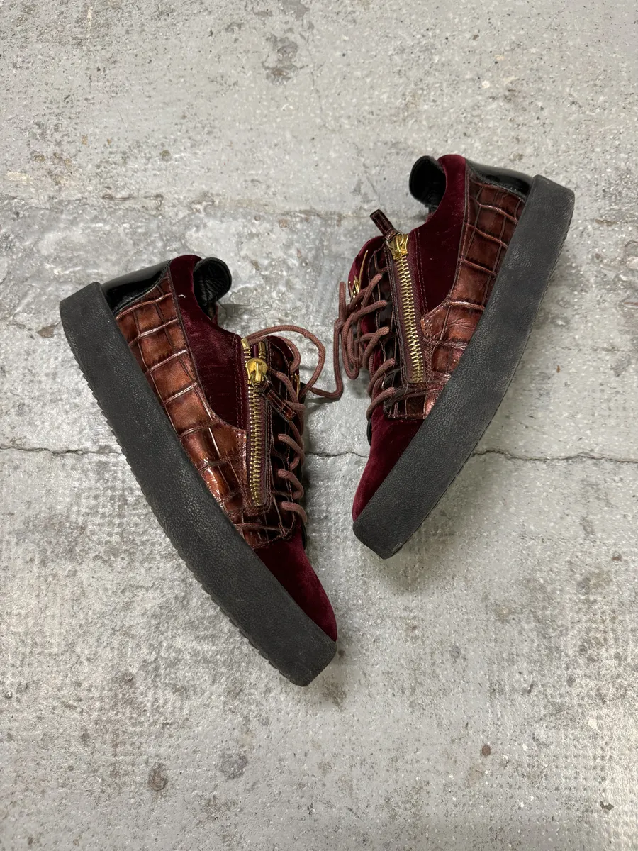 Zanotti Red Velvet Leather Zips Shoes - Image 7